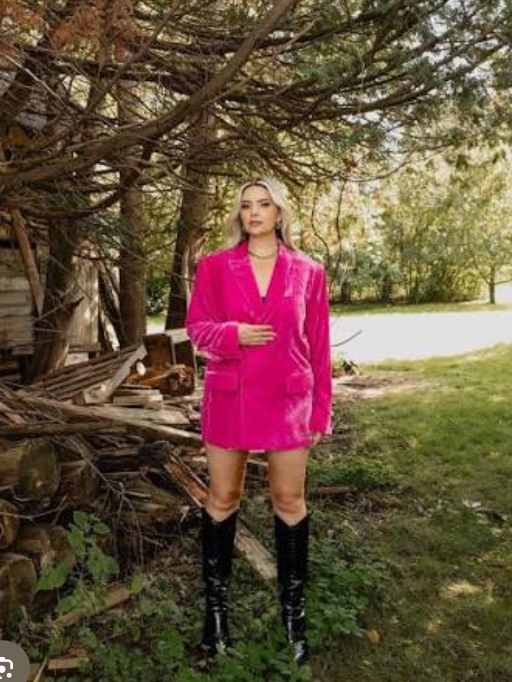 Smash & Tess birds papaya holiday collab pink velvet blazer
